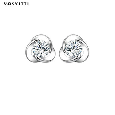 Trevo simples Diamond Earrings de 925 brincos do parafuso prisioneiro do zircão da flor de Sterling Silver Clover Zircon Earrings