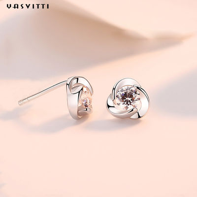 Trevo simples Diamond Earrings de 925 brincos do parafuso prisioneiro do zircão da flor de Sterling Silver Clover Zircon Earrings