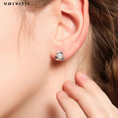 Trevo simples Diamond Earrings de 925 brincos do parafuso prisioneiro do zircão da flor de Sterling Silver Clover Zircon Earrings