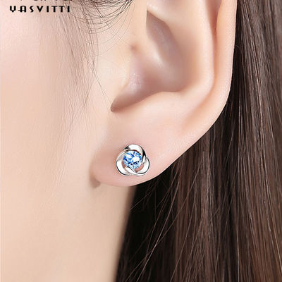 Trevo simples Diamond Earrings de 925 brincos do parafuso prisioneiro do zircão da flor de Sterling Silver Clover Zircon Earrings