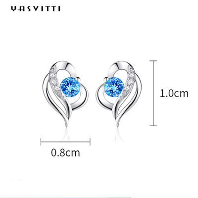 amiga de pedra azul do brinco do GV de 0.04oz 1x0.8cm Sterling Silver Heart Earrings