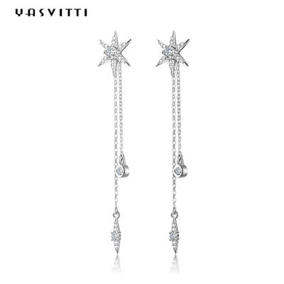 estrela de prata Diamond Tassel Earrings de 73.5mm 0.1oz Sterling Silver Jewelry Earrings S925