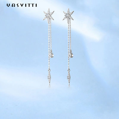 estrela de prata Diamond Tassel Earrings de 73.5mm 0.1oz Sterling Silver Jewelry Earrings S925