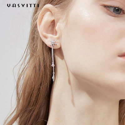 estrela de prata Diamond Tassel Earrings de 73.5mm 0.1oz Sterling Silver Jewelry Earrings S925