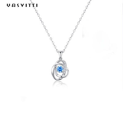 1,1 gramas 16.76mm Sterling Silver Jewelry Necklaces 5A CZ Sapphire Stone Necklace