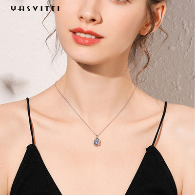1,1 gramas 16.76mm Sterling Silver Jewelry Necklaces 5A CZ Sapphire Stone Necklace
