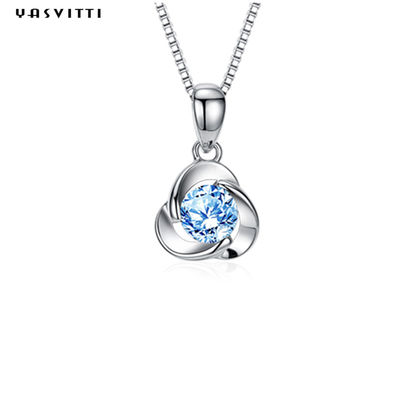 Da colar azul de Crystal Pendant Simple Zircon Ladies do trevo colar de galvanização da liga