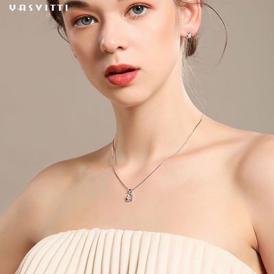 Da colar azul de Crystal Pendant Simple Zircon Ladies do trevo colar de galvanização da liga