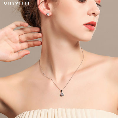 Da colar azul de Crystal Pendant Simple Zircon Ladies do trevo colar de galvanização da liga