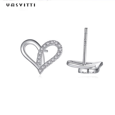 7.7x9.5mm 1.1g Sterling Silver Heart Earrings Platinum chapeou as gotas de prata da orelha