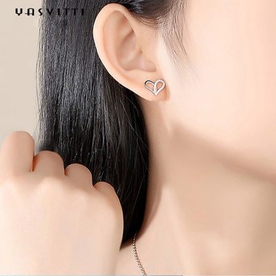 7.7x9.5mm 1.1g Sterling Silver Heart Earrings Platinum chapeou as gotas de prata da orelha