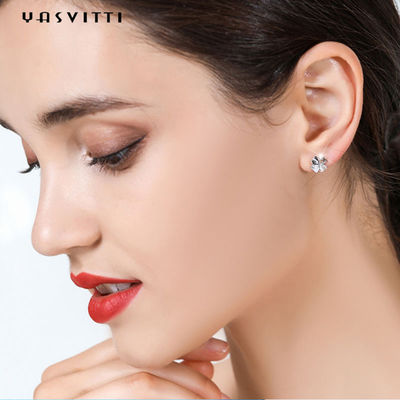 ODM de Sterling Silver Earrings dos brincos 925 do parafuso prisioneiro do trevo da folha 0.07oz quatro de 0.7cm