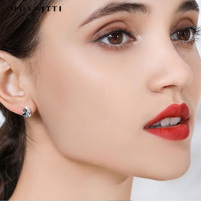 ODM de Sterling Silver Earrings dos brincos 925 do parafuso prisioneiro do trevo da folha 0.07oz quatro de 0.7cm