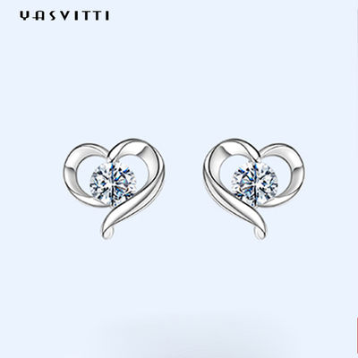 branco 925 Sterling Silver Stud do ODM de 2.87g 0.39in Sterling Silver Heart Stud Earrings
