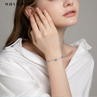 bracelete azul do cristal de rocha de 7.3in 5.2g Sterling Silver Jewelry Bracelets AAA CZ