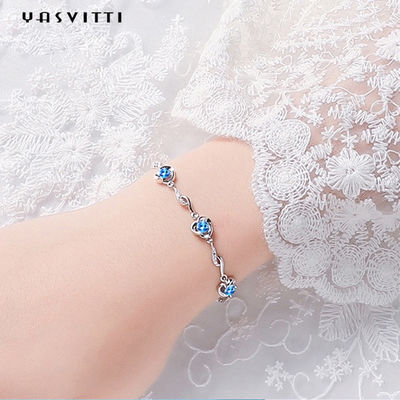 bracelete azul do cristal de rocha de 7.3in 5.2g Sterling Silver Jewelry Bracelets AAA CZ