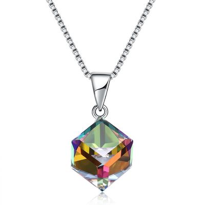 Austríaco de prata Crystal Love Cube Necklace da mulher 925 de Sugar Cube Pendant Clavicle Chain