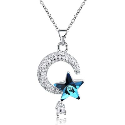 18.1in 4.2g Sun e colar de prata de Crystal Necklace Thanksgiving Day 14k 925 da lua