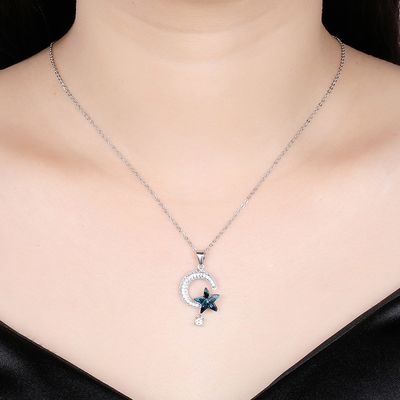 18.1in 4.2g Sun e colar de prata de Crystal Necklace Thanksgiving Day 14k 925 da lua