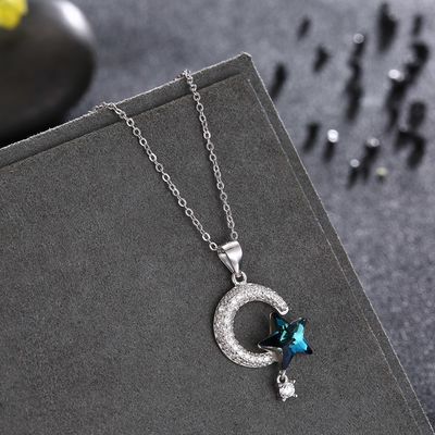 18.1in 4.2g Sun e colar de prata de Crystal Necklace Thanksgiving Day 14k 925 da lua