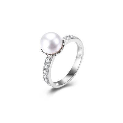 15.8mm noiva dada forma pérola Sterling Silver Ring do ODM de Diamond Ring de 1,38 gramas
