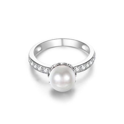 15.8mm noiva dada forma pérola Sterling Silver Ring do ODM de Diamond Ring de 1,38 gramas