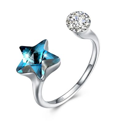 GV de Diamond Ring da estrela de 10x17mm 3.23g 925 Sterling Silver Rings Platinum Plated