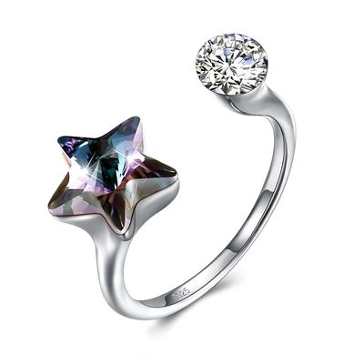 GV de Diamond Ring da estrela de 10x17mm 3.23g 925 Sterling Silver Rings Platinum Plated