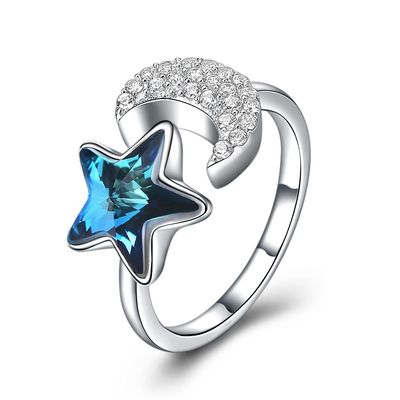 zirconita 925 Sterling Silver Rings do anel 5A da lua 0.04oz e da estrela de 11mm