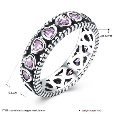O coração temperamental do rosa da coroa das rainhas pavimenta Diamond Ring que S925 Diamante-Encrusted o Anel das senhoras