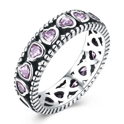 O coração temperamental do rosa da coroa das rainhas pavimenta Diamond Ring que S925 Diamante-Encrusted o Anel das senhoras