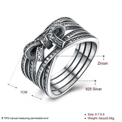 925 Sterling Silver Bowknot Finger Ring com o presente da joia de Crystal Women Ring European Original
