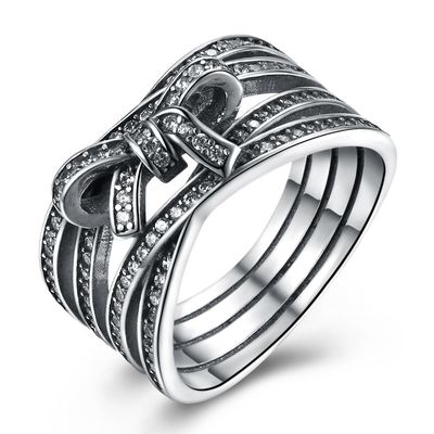 925 Sterling Silver Bowknot Finger Ring com o presente da joia de Crystal Women Ring European Original