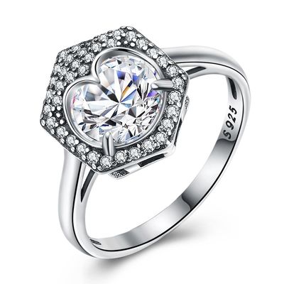 Zircão luxuoso Diamond Ring das setas do coração oito da prata oito de Ring Couples S925 do casamento da joia