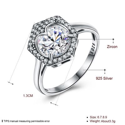 Zircão luxuoso Diamond Ring das setas do coração oito da prata oito de Ring Couples S925 do casamento da joia