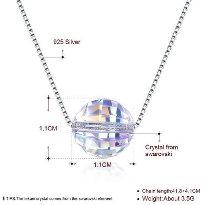 bola Aurora Crystal Diamond Necklace de 3.5g 17in Sterling Silver Jewelry Necklaces 8mm