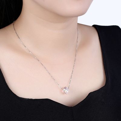 GV de 43cm Crystal Ball Pendant Necklace 18k Valentine Antique Silver Necklace