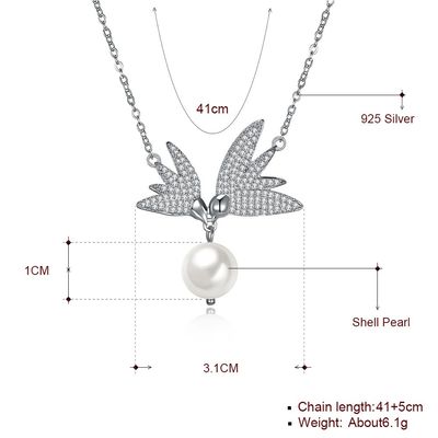 corrente 6.1g Sterling Silver Jewelry Necklaces da borboleta 14,7 de água doce da pérola de 10mm”