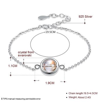 bracelete redondo ajustável do grânulo de 0.64ft 2.4g Sterling Silver Slider Bracelets S925