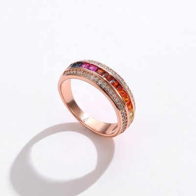 Zircão colorido luxuoso Ring Women Jewelry do arco-íris da forma de Rose Gold Plated Silver 925
