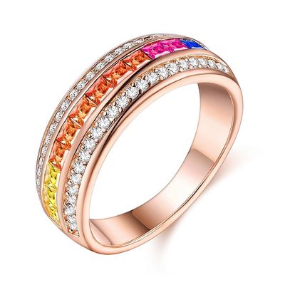 Zircão colorido luxuoso Ring Women Jewelry do arco-íris da forma de Rose Gold Plated Silver 925