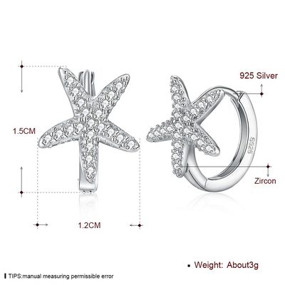 brinco do zirconita da estrela do mar de 1x1cm 1.32g Sterling Silver Jewelry Earrings 5A
