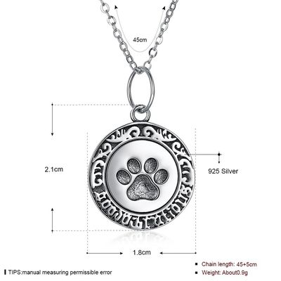 colar de prata de 16in 0.9g Paw Print Necklace Lovely 3A CZ 925