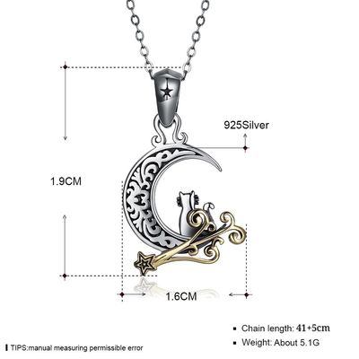 Senhoras Sterling Silver Necklaces do partido do GV de Cat Necklace da lua de 5,1 gramas 19mm