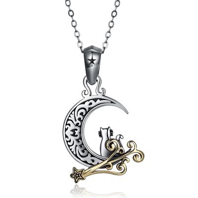 Senhoras Sterling Silver Necklaces do partido do GV de Cat Necklace da lua de 5,1 gramas 19mm