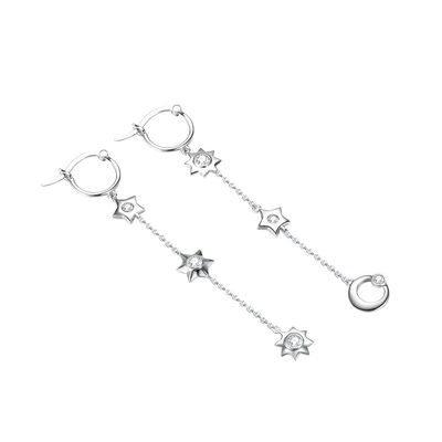 GV dos brincos da gota da liga da estrela de 1.75g 3.7in Sterling Silver Jewelry Earrings Moon