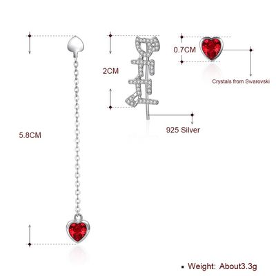 ODM longo dos brincos da corrente da gota de 0.58m 3.3g Sterling Silver Heart Earrings Zircon