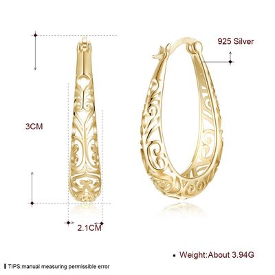 o ouro da luz do brinco do metal da liga de prata de 3x2.1cm lustrou Sterling Platinum Plated
