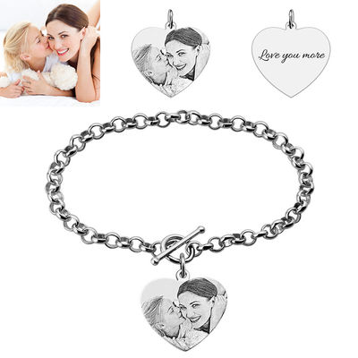 0.8X0.8IN 0.7oz personalizou o bracelete s925 fotogravado unisex dos braceletes do encanto da foto