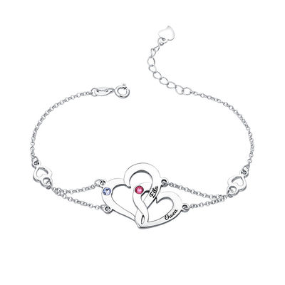 bracelete unisex do coração do dobro S925 dos braceletes 0.04lb de prata feitos sob encomenda de 0.29x0.23cm
